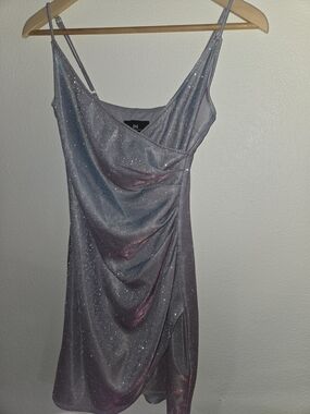 I.N. San Francisco Iridescent Sheen Slip Mini Dress in Lavender